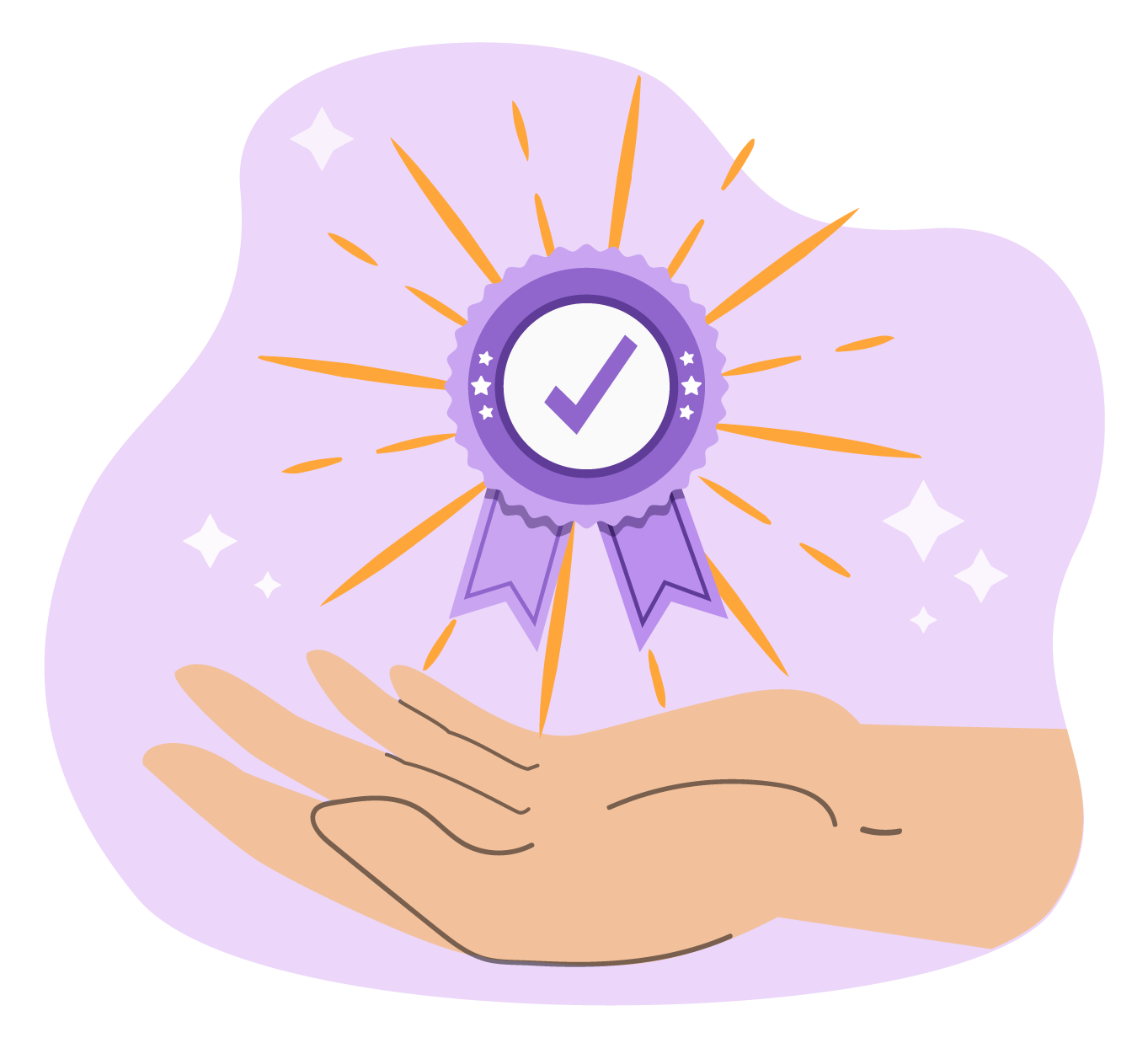 Beneficios Una mano con una insignia digital